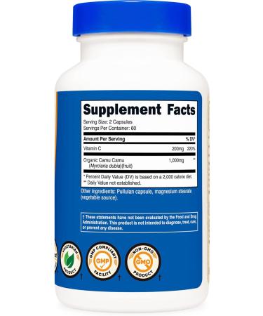 Nutricost Camu Camu 1000mg 120 Capsules | CCOF Certified Organic | Non-GMO, Gluten Free - Buy Online on GoSupps.com