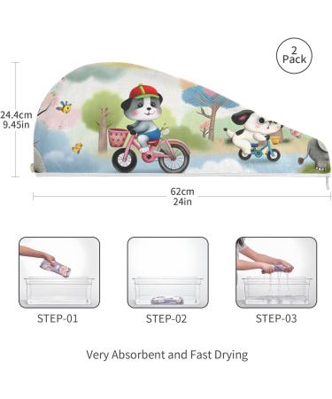Cute Animal Bicycle Hair Towels | Super Absorbent Quick Dry Turbans 2 Pack for Women & Girls - Buy Online on GoSupps.com