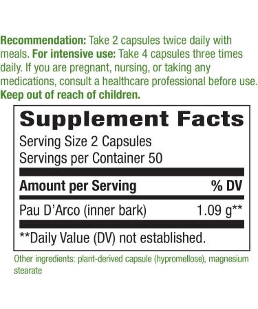 Buy Nature's Way Pau D'Arco Inner Bark 1090 mg - 100 Vegan Capsules for Natural Health - Buy Online on GoSupps.com