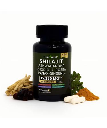Heatonicel Shilajit Capsules for Men 8 in 1 Herbal Supplement Energy Booster for Adults Natural Formula with Ashwagandha Rhodiola Rosea Vegan Support Overall Health|Vitality 60 Count