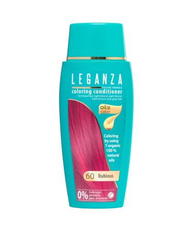Leganza Hair Coloring Conditioner Natural Balm Color Rubious N 60 | Enriched with 7 Natural Oils | Ammonia PPD and Paraben Free | 150 ml 60 Rubious