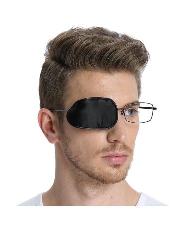 FCAROLYN Silk Eye Patch for Glasses to Treat Lazy Eye/Amblyopia/Strabismus ONE Patch,Large,Black