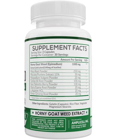 Horny Goat Weed Capsules - Natural Male & Female Enhancer with L-Arginine, Tongkat Ali, Panax Ginseng & Maca Root - Mood Boost & Energy Pills - 60 Count - Buy Online on GoSupps.com