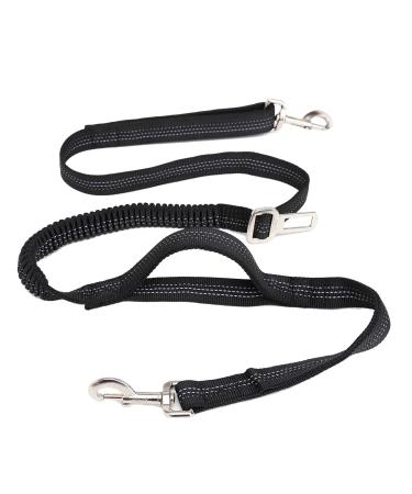 TUDEQU Hand Free Dog Leash with Waist Bag and Car Seat Belt Buckle (766-Black Leash)