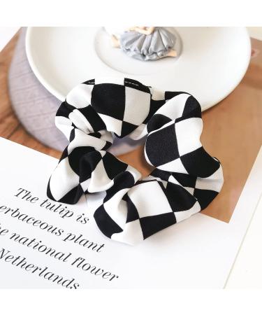 Checkered Plaid Scrunchies Set - Black White Checkerboard Hair Ties (3 Pcs) - Buy Online on GoSupps.com