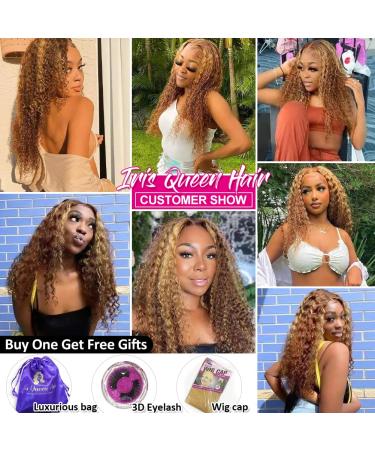 Iris Queen 24 Ombre Lace Front Wig - Curly Brazilian Human Hair, 150% Density, Honey Blonde & Brown Highlights for Black Women - Buy Online on GoSupps.com
