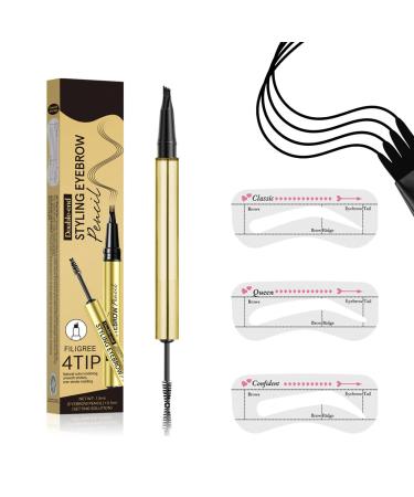 2in1 Eyebrow Pen with Gel and 4 Fork Tips with 3 Eyebrow Cards Microblading Eyebrow Pen Waterproof with Sealing Eyebrow Gel Waterproof Eyebrow Pen for Long Lasting Use E