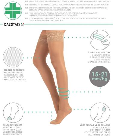 Medical Support Hold Up Compression Stocking | 15-21 mm/Hg | S M L XL | Black & Skin Colors | Made in Italy - Buy Online on GoSupps.com