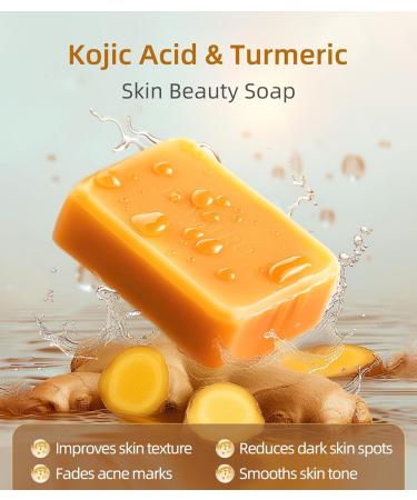 Turmeric Soap for Dark Spots & Acne - Kojic Acid Face & Body Bar for All Skin Types - 2 Pack with Bag & Holder - Buy Online on GoSupps.com