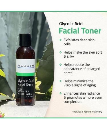YEOUTH Glycolic Acid Toner with Witch Hazel - 8% Exfoliating Facial Toner for Hydrated Skin - 6oz | Gentle Skin Care for Women - Buy Online on GoSupps.com