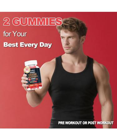 SXNWSN Creatine Monohydrate Gummies Strawberry Flavor 3000mg 90 Count Sugar-Free with Turmeric and Black Pepper Extract - Buy Online on GoSupps.com