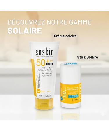 Soskin - Cr me Solaire Haute Protection SPF50 Fluide - Protection UVA/UVB - Texture L g re pour Peaux Sensibles - R sistante l Eau - Fabriqu e en France - 50ml - Buy Online on GoSupps.com