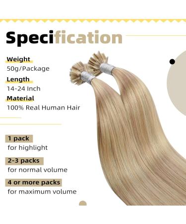 UGEAT Light Blonde and Ash Blonde U Tip Hair Extensions | 22 Real Hair Bondings | 50g 50 Pieces | Premium Quality Hair Extensions - Buy Online on GoSupps.com