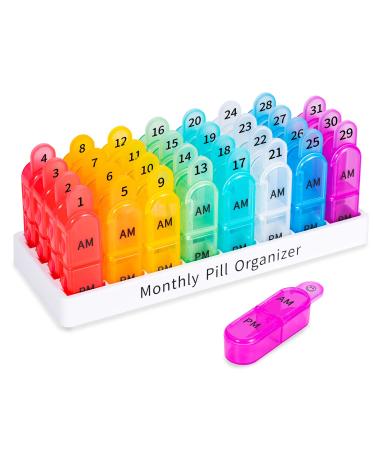 Daviky Monthly Pill Organizer 2 Times a Day, 30 Day Pill Organizer AM PM, One Month Pill Box Organizer AM PM, 31 Day Pill Organizer Twice a Day AM PM to Hold Vitamins, Supplements and Medication