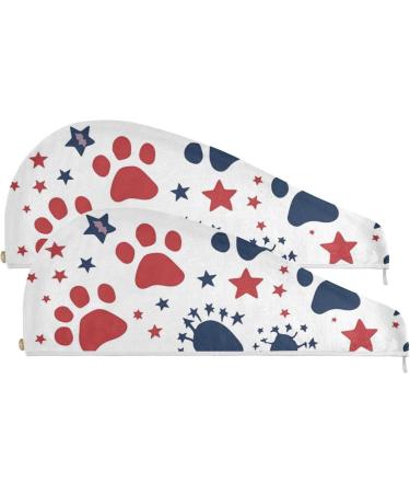 Blue Red Dog Footprints Hair Towel 2 Pack - Super Absorbent Quick Dry Turbans for Women & Girls - Buy Online on GoSupps.com