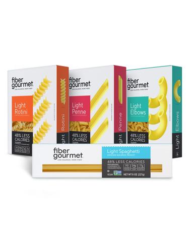 Fiber Gourmet Pasta Variety Pack, 1 8oz Box Each of Spaghetti, Rotini, Penne, Elbows, Low Calorie & Fiber-Rich Pasta Bulk, Made in Italy, Non-GMO, Kosher, Vegan (4-Pack) Variety 8 Ounce (Pack of 4)