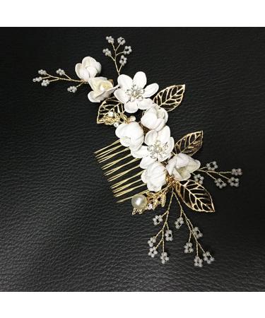 Minkissy White Wedding Hair Comb - Pearl Crystal Bridal Hair Accessory for Bridesmaid - Rhinestone Flower Clip Pin - Buy Online on GoSupps.com