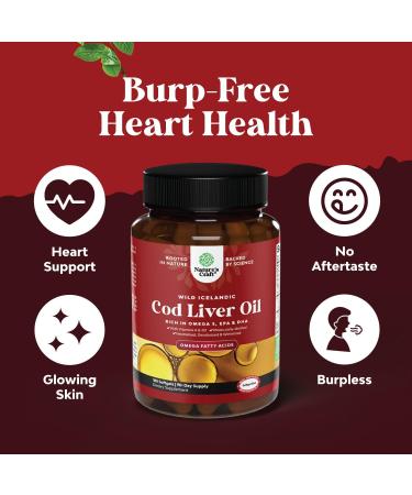 Natures Craft Icelandic Cod Liver Oil Softgels Wild Caught EPA DHA Omega3 Fish Oil 1000mg per serving D3 & A for Heart Joint Brain and Immune Support - 180 Softgels - Buy Online on GoSupps.com