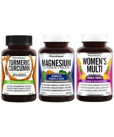 FarmHaven Magnesium + Multivitamin for Women + Turmeric Curcumin with BioPerine Black Pepper