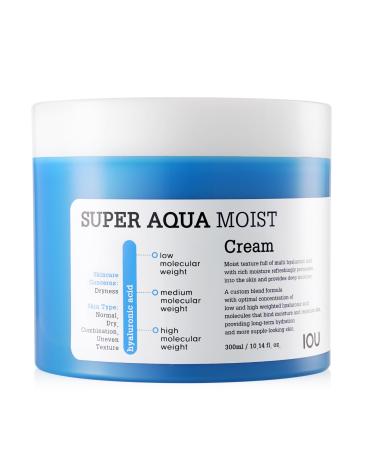 WELCOS IOU Super Aqua Moist Cream | Intensive Face Moisturizer for Long-Lasting Hydration | Soothing & Nourishing w/Hyaluronic Acid | Hydrating Bomb | Korean Skin Care | 300ml / 10.14 Fl. oz