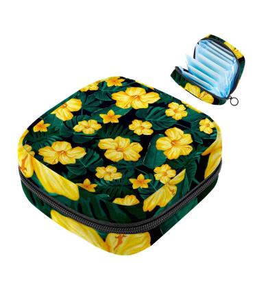 Menstruation pad bag with zipper women's napkin bag tampons collection bags for women and girls (tropical palm yellow flower) Color 9
