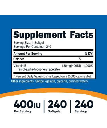 Nutricost Vitamin E 400 IU 240 Softgel Capsules - Gluten Free Non-GMO - 240 Count - Buy Online on GoSupps.com