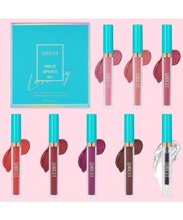 QiBest 7 Matte Liquid Lipstick & Lip Plumper Gloss Set Long-Lasting, High-Pigmented, Waterproof Makeup Kit for Women and Girls - Buy Online on GoSupps.com