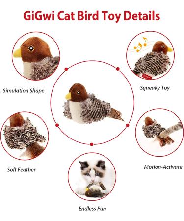 Gigwi Interactive Cat Toy - Real Chirping Bird Sound | Feather & Plush Design for Indoor Cats | Relieves Boredom - Buy Online on GoSupps.com