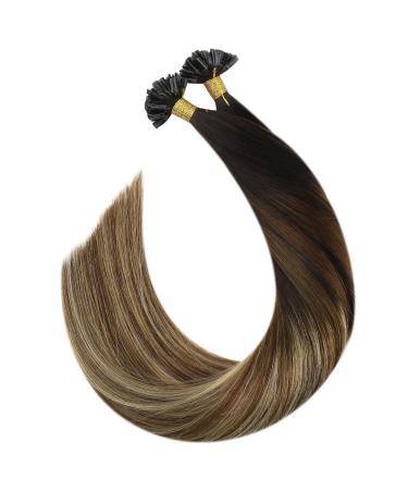 Ugeat Real Hair Extensions: Dark Brown to Light Brown Balayage U-Tip Extensions 60 cm 24 Inch Keratin Bond 50 Pieces - Buy Online on GoSupps.com