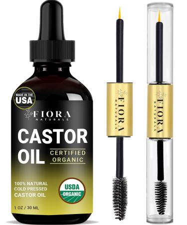 Fiora Naturals Organic Castor oil - 100% Pure USDA Certified Cold Pressed Eyelash Growth Serum. Hexane-Free for hair Conditions and Stimulate Eyelashes Eyebrows