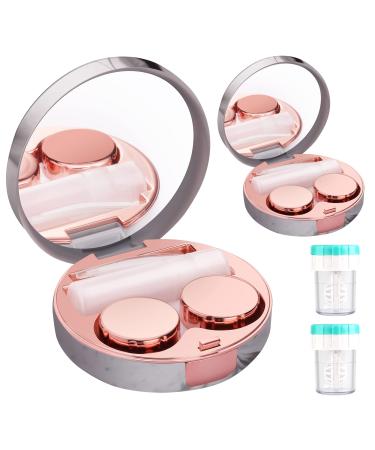 TreaHome 2 Pack Contact Lens Case, Leak-Proof Contact Case Travel with Cleaner Washer Holder Tweezers, Remover Tool Solution Bottle for Outdoor Daily Use (Rose Gold)