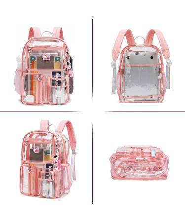 Clear Pink Backpack for Girls - LISINUO Transparent Book Bag for Women | Heavy Duty PVC Mesh, Cute Girls Bookbags - Buy Online on GoSupps.com