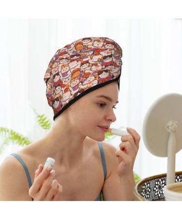Hair Towel Wrap with Button - Quick Drying Towel Turban for Hair | Maneki-Neko Cats Design - Shop Now - Buy Online on GoSupps.com