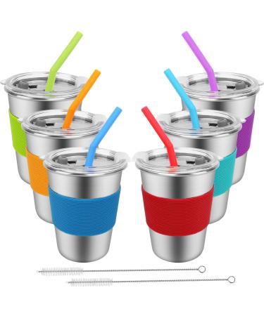 Spill Proof Cups for Kids 6 Pack 12oz Stainless Steel Kids Cups with Straws and Lids Unbreakable Toddler Tumbler Baby Water Drinking Glasses BPA-Free Reusable Metal Smoothie Sippy Mug for Child Adult