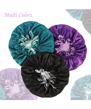 Satin Silk Bonnet 2 Pack for Black Women - Double Layer Soft Sleep Bonnets in Black & Purple - Buy Online on GoSupps.com