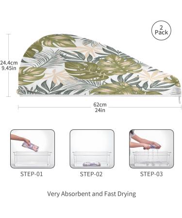Tropical Leaves Dry Hair Cap - 2 Piece Quick Drying Towel Set with Button Headband | Super Absorbent & Soft Comfort for International Shipping - Buy Online on GoSupps.com