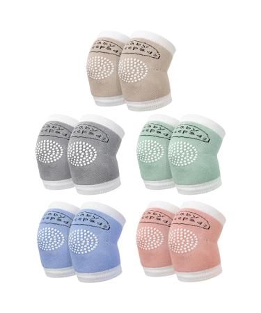 Baby Knee Pads 5 Pairs Adjustable Elastic Rubber Dots Anti-Slip Baby Crawling Knee Pads Multicolor Soft Cotton Breathable Safety Crawling Socks for Unisex Toddler Infant Girl Boy Protector Leg Warmers