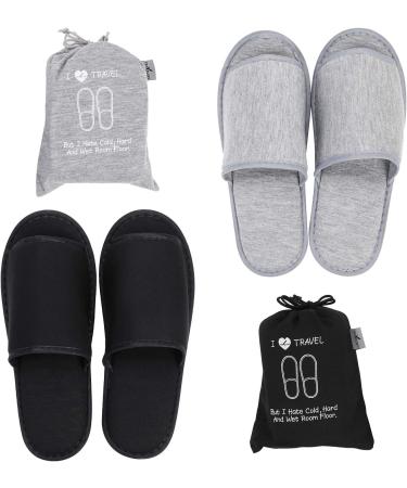 Portable Travel Foldable Slippers Open Toe Hotel Spa Slippers Cotton Non-Disposable Guests Slippers Business Trip Flight Slippers with Pouch Indoor House Shoes Anti-Skid Footwear Fit Men and Women 6 UK Black Grey - Buy Online on GoSupps.com