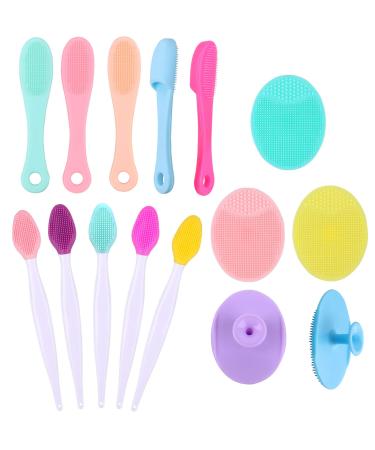 Yebeauty Silicone Facial Cleansing Brush Set of 15, 5pcs Face Scrubber, 5pcs Nose Blackhead Remover and 5pcs Double-Sided Exfoliating Lip Brush Lip Exfoliator Tool for Skincare