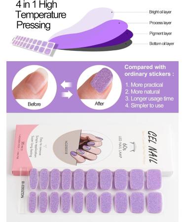Kalolary 20PCS Glitter Purple Nail Gel Polish Strips - Self-Adhesive Full Wraps | Nail Stickers for UV/LED Lamp | Cured Gel Nail Decals - Buy Online on GoSupps.com
