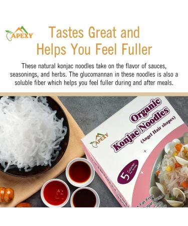 Apexy Organic Shirataki Konjac Noodle Angel Hair Pasta 53.6oz - 8 Pouches | Low Calorie, Low-Carb, Gluten-Free, Vegan, Keto & Paleo-Friendly - Buy Online on GoSupps.com