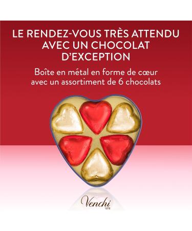 Venchi - Bo te M tal en Forme de C ur avec 6 Chocolates Valentines au Lait et Extra Noirs 75% V g talien Sans Gluten 48 g Id e de cadeau pour la f te des m res Bo te M tal C ur - Buy Online on GoSupps.com