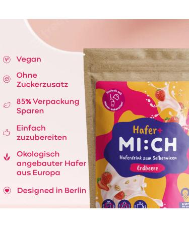Drink Mi: CH Vegan Strawberry Oat Drink Powder 250g - Make 2L Caffeine-Free No Added Sugar 85% Less Packaging Waste - Buy Online on GoSupps.com