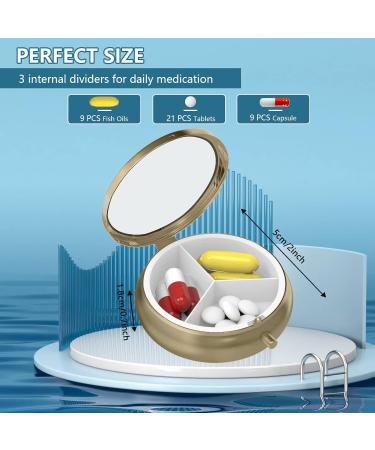 Retro Bronze Pill Box with Mirror - 3 Compartment Small Round Container for Vitamins & Dietary Supplements - Y-24 Marble Paint - Buy Online on GoSupps.com