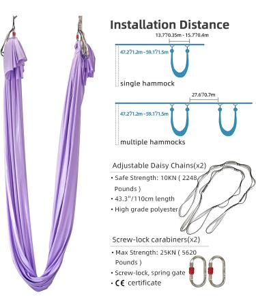 PRIORMAN 5.5 Yards Aerial Silks Yoga Hammock Kit - Light Purple | Anti-Gravity Fitness Swing Set with Non-Stretch Nylon Fabric - Buy Online on GoSupps.com