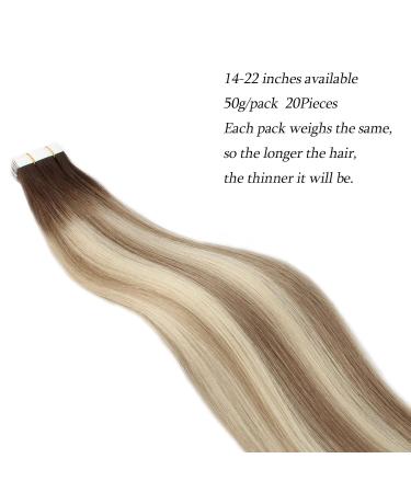 Real Hair Tape In Extensions - Double-Sided Remy Human Hair - Ash Brown Beach Blonde with Dark Brown Roots - 45 cm - Buy Online on GoSupps.com