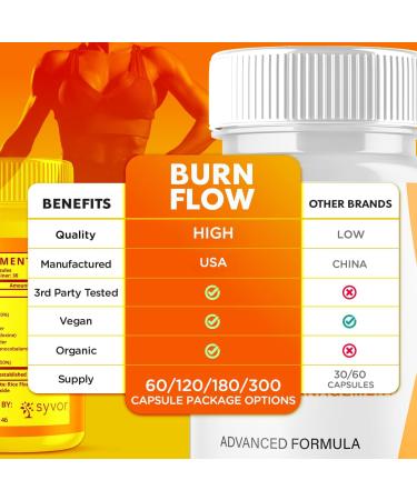 (2 Pack) Burn Flow Capsules Official BurnFlow Support Pills with All Natural Ingredients Advanced Formula Supplement for Overall Health & Wellness with Max Strength Premium Vitamins (120 Capsules) - Buy Online on GoSupps.com