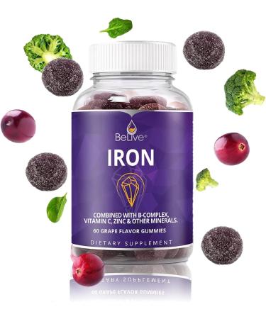 BeLive Iron Gummies - 60 Chewable Iron Supplement for Energy & Wellness - Buy Online on GoSupps.com