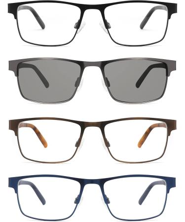 4 Pack Men's Reading Glasses - Blue Light Blocking Metal Frames Spring Hinges Includes Sun Reader - Reduce Eyestrain & Glare (+2.5 Magnification - Buy Online on GoSupps.com