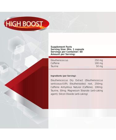 Healthy Fusion Taurine + Caffeine + Eleutherococcus | Natural Energy Booster for Enhanced Performance | 60 Capsules - Buy Online on GoSupps.com